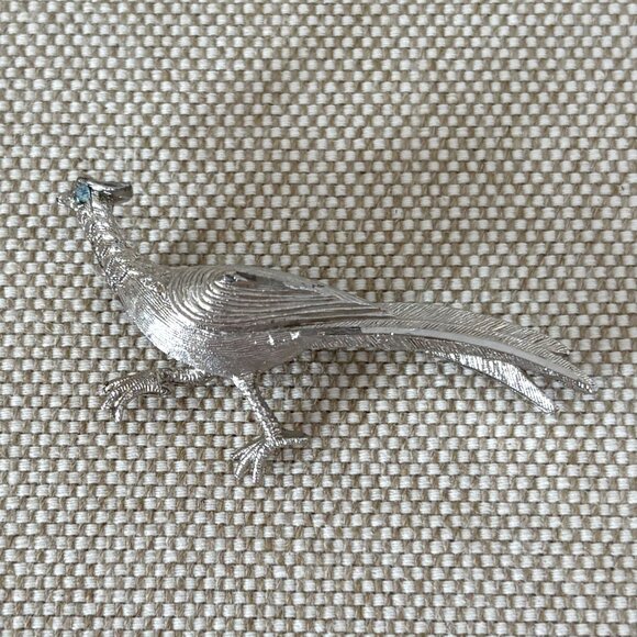 Vintage Road Runner Pheasant Brooch Pin Silver Tone - Picture 4 of 5